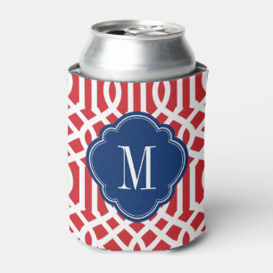 Porta-lata Monograma branco e azul vermelho da treliça