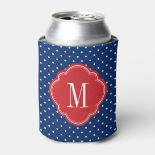 Porta-lata Monograma branco e azul vermelho das bolinhas