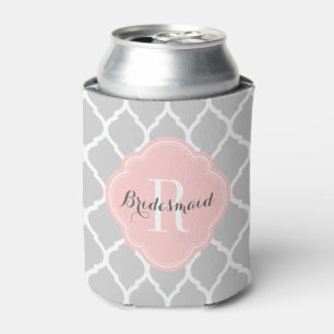 Porta-lata Monograma cinzento e cor-de-rosa de Quatrefoil do