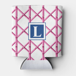 Porta-lata Monograma com padrão de bambu em treliça rosa Prep