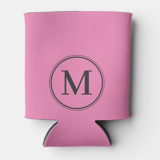 Porta-lata Monograma Cor Rosa e Preta Sólida  (Frente)