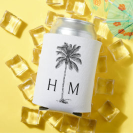 Porta-lata Monograma da árvore Palmetto Preta e Branca