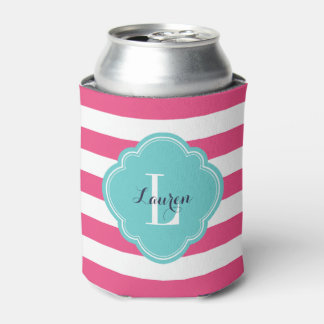 Porta-lata Monograma das tiras de pré-disquete, rosa-quente e