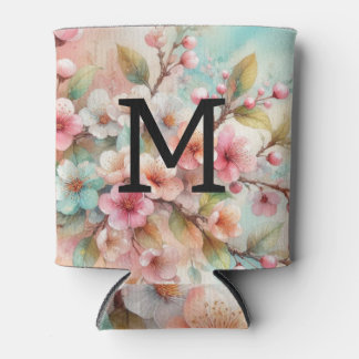 Porta-lata Monograma de aquarela floral com flores de cerejei