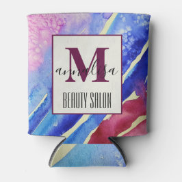 Porta-lata Monograma de Bela Cor-de-Rosa Azul abstrato