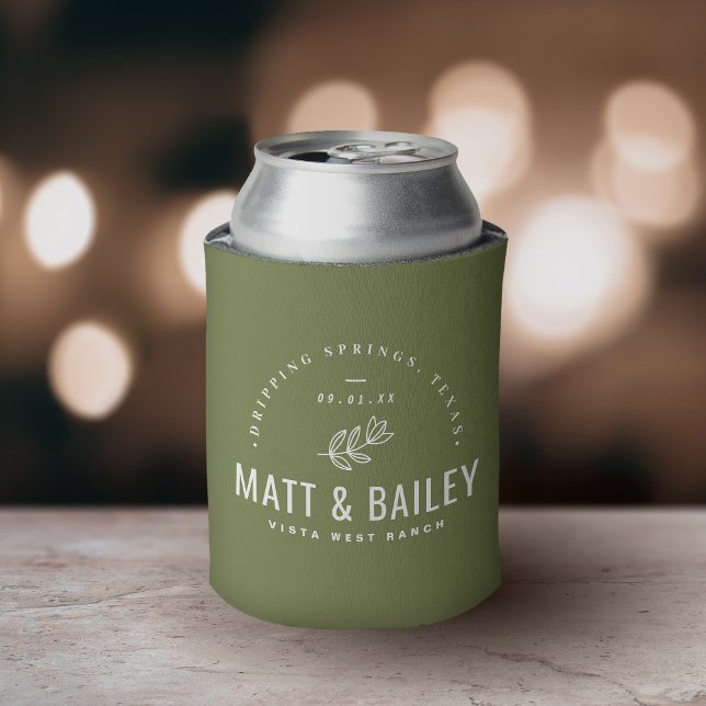 Porta-lata Monograma de Casamento de Sangue Moderno | Verde-o (Criador carregado)