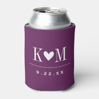 Porta-lata Monograma de Casamento Moderno com Plum Purple