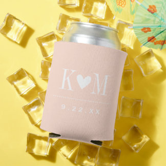 Porta-lata Monograma de Casamento Moderno Cor-de-Rosa Esbranq