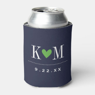 Porta-lata Monograma de Casamento Moderno marinho e Verde