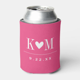 Porta-lata Monograma de Casamento Moderno Rosa Quente