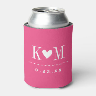 Porta-lata Monograma de Casamento Moderno Rosa Quente