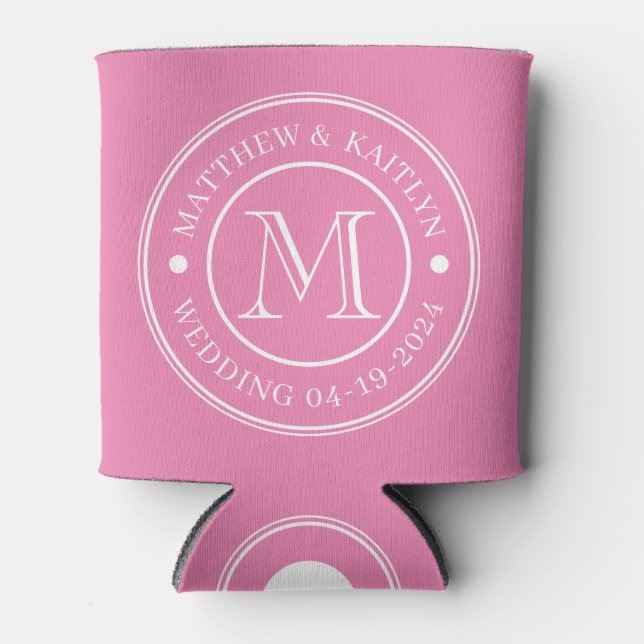 Porta-lata Monograma de Casamento Rosa (Frente)