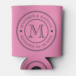 Porta-lata Monograma de Casamento Rosa e Preto