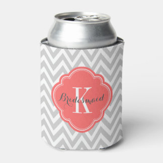 Porta-lata Monograma de cinza e Coral Chevron