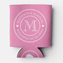 Porta-lata Monograma de Coração de Casamento Rosa
