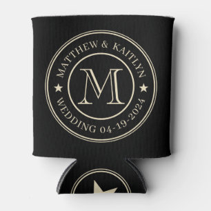 Porta-lata Monograma de Estrela de Casamento Preto e Creme