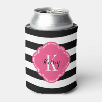 Porta-lata Monograma de fitas de pré-disquete preto e rosa qu