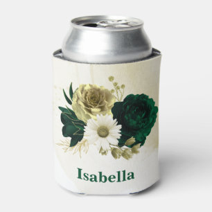 Porta-lata Monograma de flores esmeralda verde marfim dourado