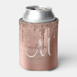 Porta-lata Monograma de metal com brilho Dourado de Rosa de c