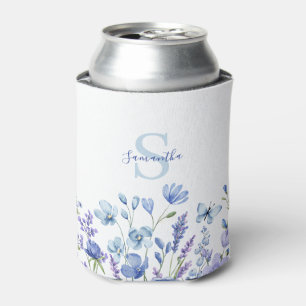 Porta-lata Monograma de Nome Aquarela Flor Silvestre Azul