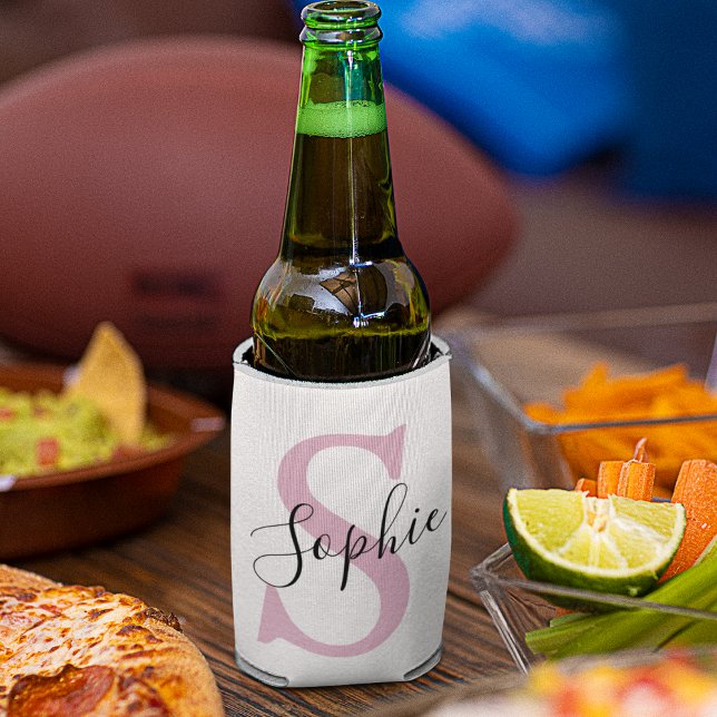 Porta-lata Monograma de Nome Personalizado Moderno - Rosa (Criador carregado)