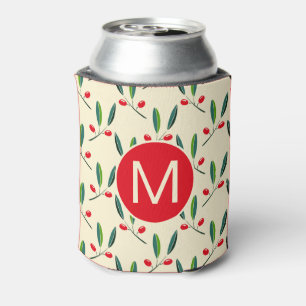 Porta-lata Monograma de Padrão de Frutas Vermelhas Ilustradas