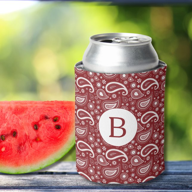 Porta-lata Monograma de Paisley Vermelho e Branco (Criador carregado)