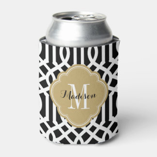 Porta-lata Monograma de Trellis Preto e Dourado