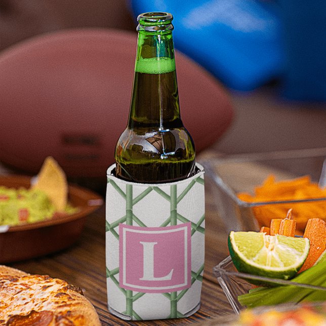 Porta-lata Monograma do Padrão de Bamboo Preppy Green Trellis (Criador carregado)