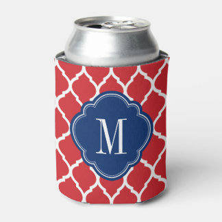 Porta-lata Monograma do Quatrefoil de Branco Vermelho e Azul 