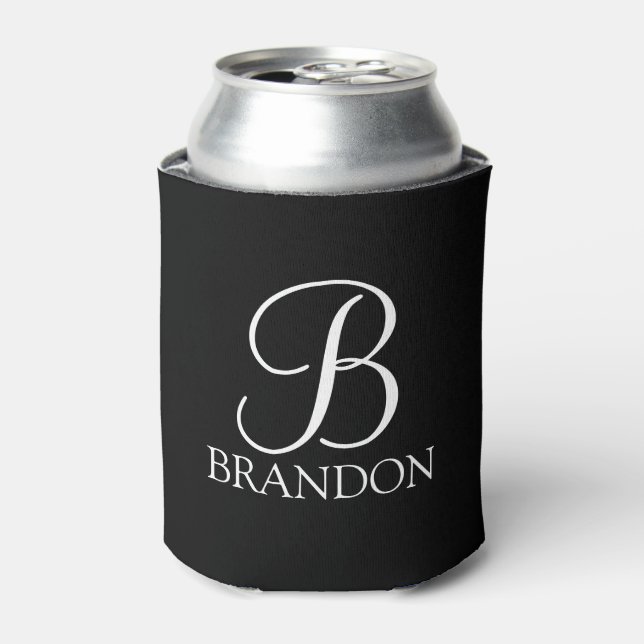 Porta-lata Monograma e Nome de Script Personalizado Preto (Can Front)