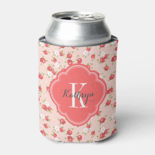 Porta-lata Monograma Floral de Coral e Blush