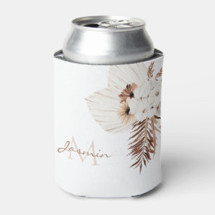 Porta-lata Monograma Floral de Grama Pampas Boho Rústico