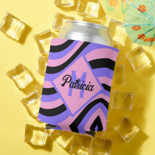 Porta-lata Monograma Groovy rosa e roxo psicodélico preto