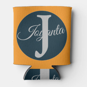 Porta-lata Monograma laranja cinza azul personalizado Elegant