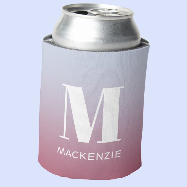 Porta-lata Monograma Moderno Nome Inicial Gradação Azul Cor-d (Modern monogram initial name personalized gradient can cooler)