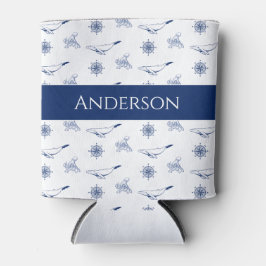 Porta-lata Monograma náutico Baleias e marinho de polvo Branc