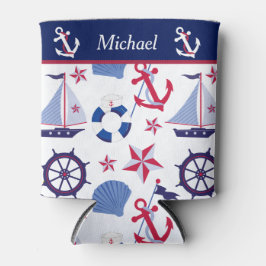 Porta-lata Monograma Náutico Vermelho Branco e Azul