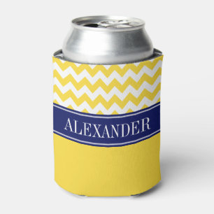 Porta-lata Monograma Nome Azul Naval Chevron Amarelo Abacaxi