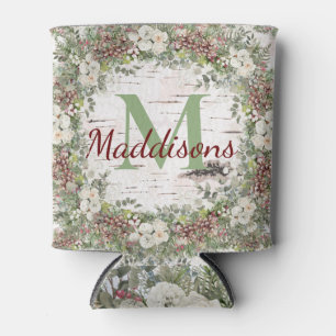 Porta-lata Monograma Nome da Woodland White Rose Pinecone