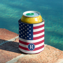 Porta-lata Monograma Personalizado Azul Branco Patriótico Ame