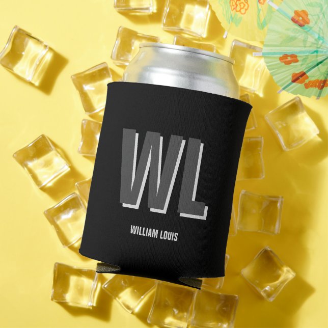 Porta-lata Monograma personalizado de Cinza e preto minimalis (Verão in situ)