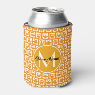 Porta-lata Monograma Personalizado de Corujas Laranja