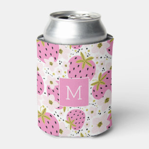 Porta-lata Monograma Personalizado de Morangos Rosa