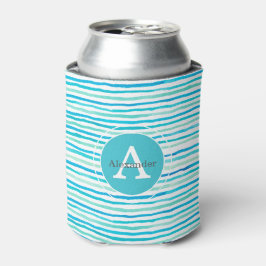 Porta-lata Monograma Personalizado de Stripes Azuis de Beachê