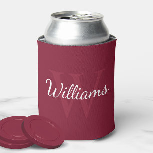 Porta-lata Monograma Personalizado e Nome Vermelho Borgonha
