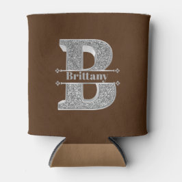 Porta-lata Monograma Personalizado Prata Inicial B Seu Nome