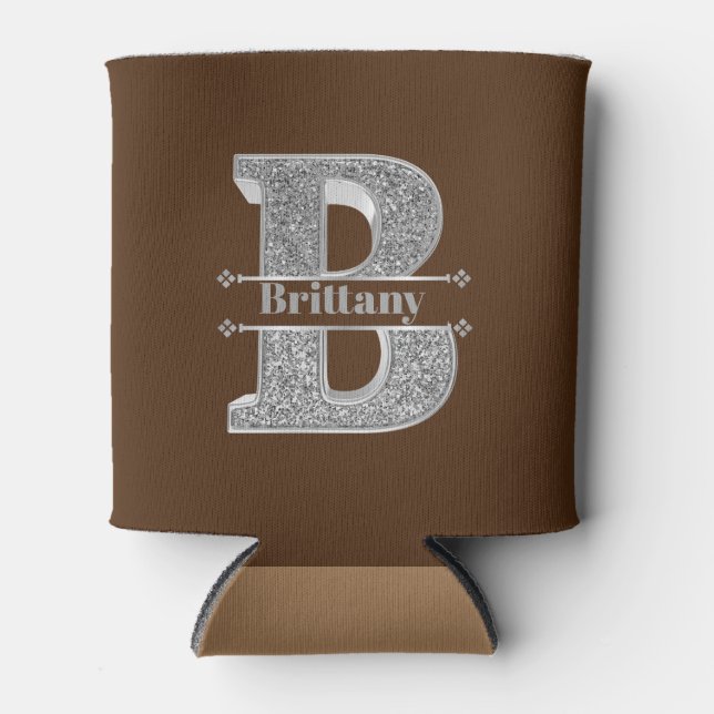 Porta-lata Monograma Personalizado Prata Inicial B Seu Nome (Frente)
