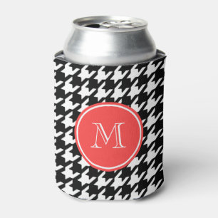 Porta-lata Monograma preto e branco do coral de Houndstooth