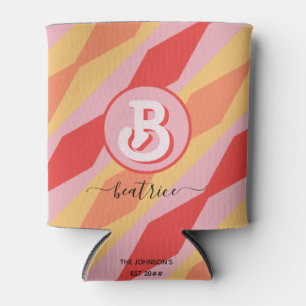 Porta-lata Monograma Retro Hippie 70s Rosa Geométrico Pastel